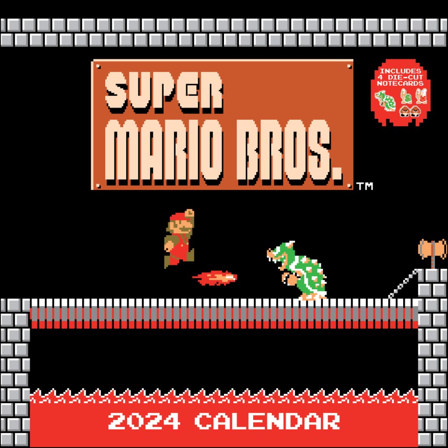 Super Mario Bros. 8-bit Retro 2024 Wall Calendar + Bonus Die-cut